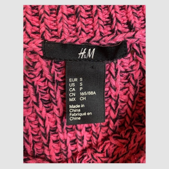 H&M Sweater Women Small Pink black speckled Crew Neck crop Pullover Long Sleeve - Picture 4 of 4